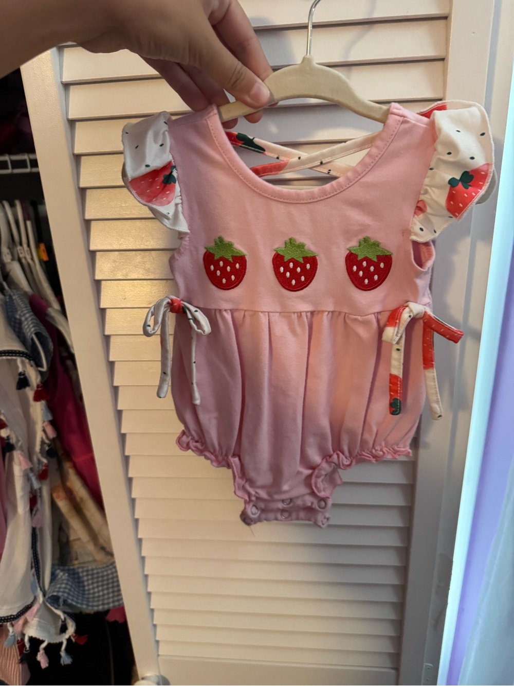 Pink Strawberry Appliqué Baby One-Piece Romper